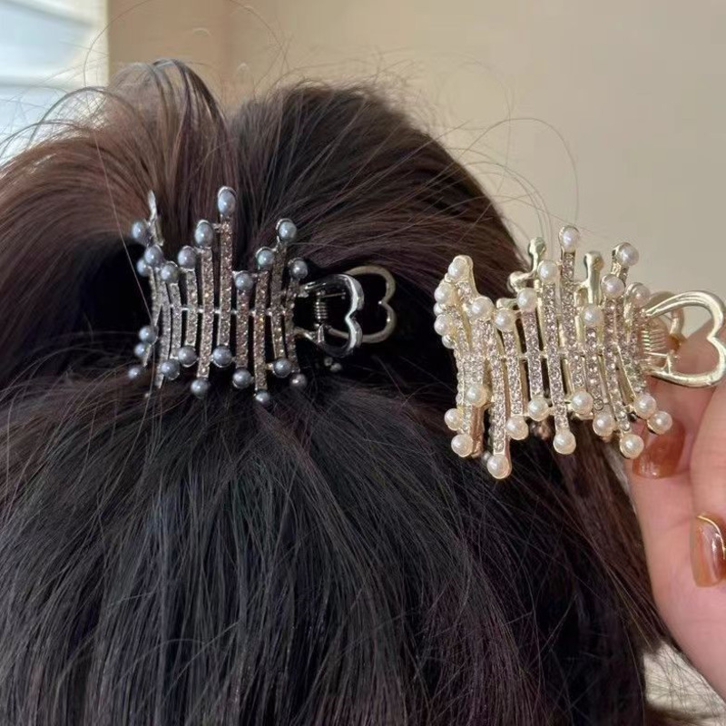 Strass clipe de cabelo pérola para mulheres, caranguejos elegantes, geométricos estrela cabelo garra, presilhas requintadas, acessórios de cabelo de metal novos