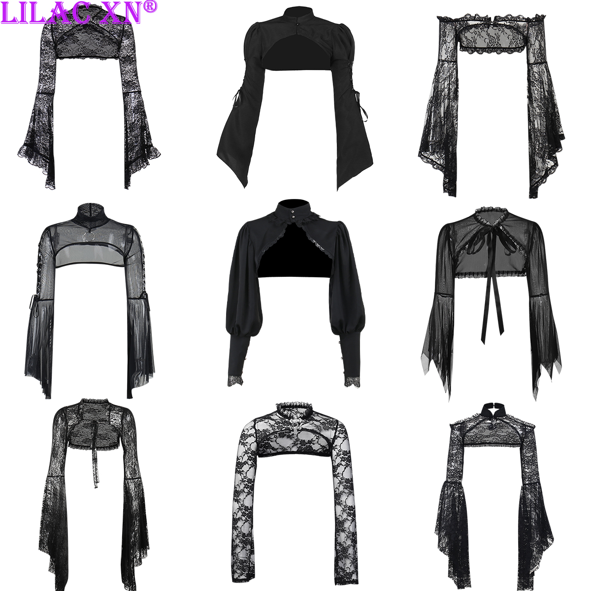 Gothic Ren Tay Loe Smock Y2K Vintage Đen Xem Qua Bao-Bộ Lưu Điện Áo Khoác Grunge Phụ Nữ Mùa Hè Quần Áo Đảng đầm Dạo Phố