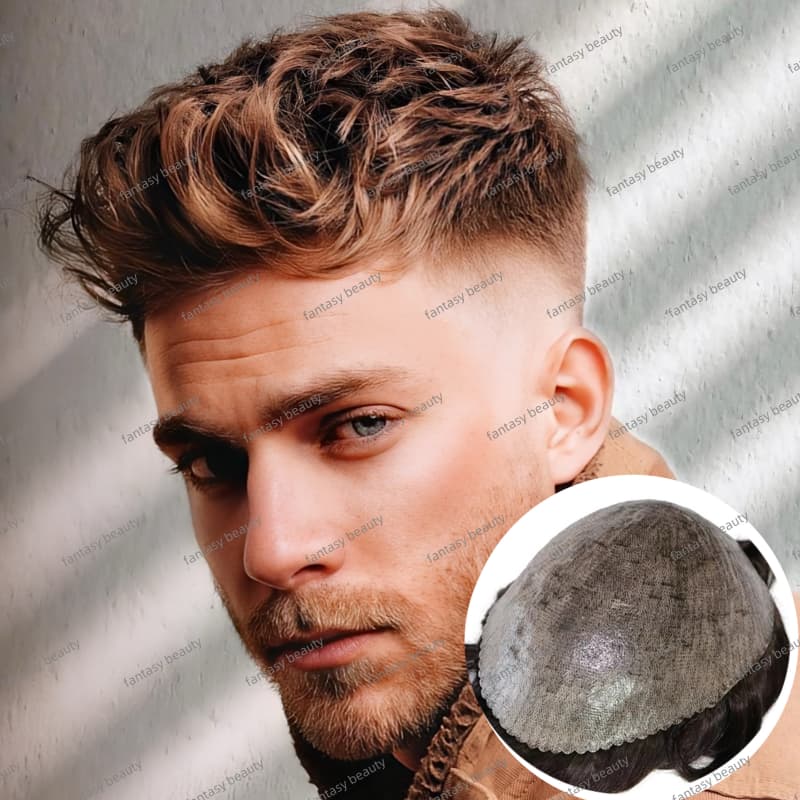 # 4 # 6 # 7 najjaśniejszych brązowych peruk męskich Full Thin Micro Skin PU z naturalną linią włosów, wykonanych w 100% z ludzkich włosów, tupet męski, proteza kapilarna