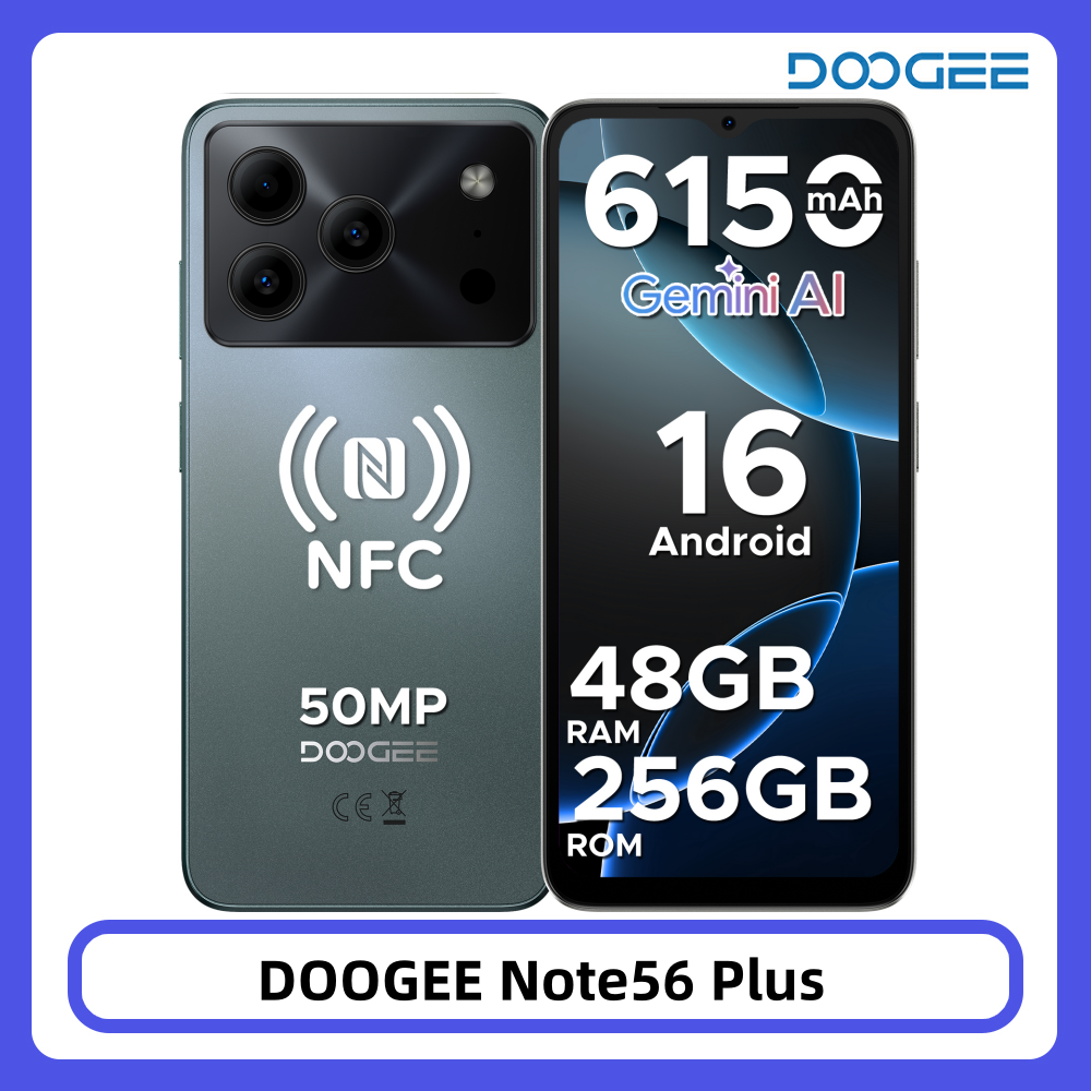 DOOGEE Note56 Plus Smartphone 48GB 256GB Batteria Grande da 6150mAh Display 6.56'' 90Hz Fotocamera 50MP NFC Android 16 Telefoni Cellulari
