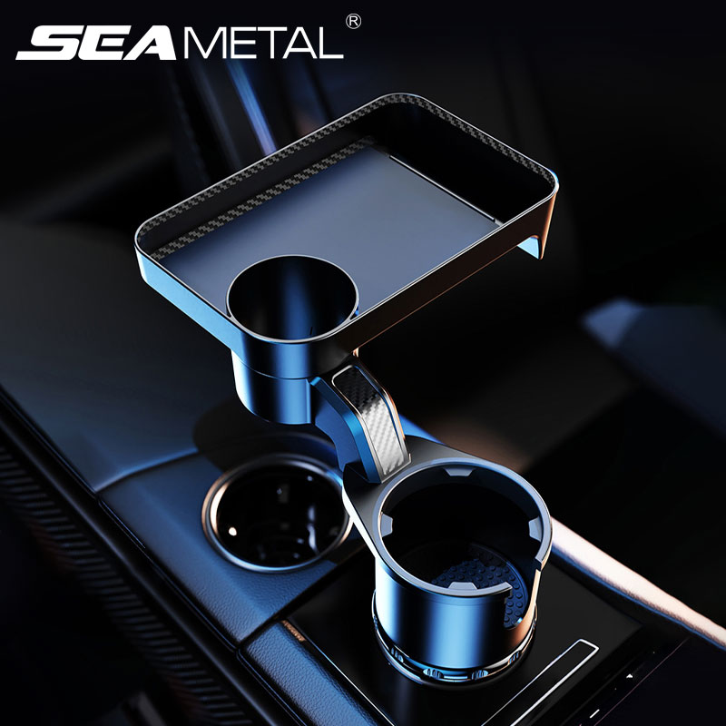 SEAMETAL พรีเมี่ยมรถถ้วยผู้ถือ Expander Multi-Function ผู้ถือเครื่องดื่มอาหารตาราง 360 องศาปรับฐานถาดสําหรับขนมขบเคี้ยว