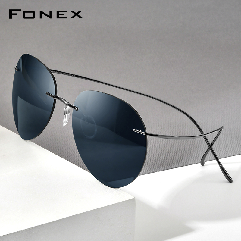 FONEX ไทเทเนียมไร้ขอบแว่นตากันแดดผู้ชายอัลตร้าไลท์ไร้กรอบออสเตรีย อาวิเอเตอร์แว่นตากันแดดสำหรับผู้หญิงแว่นกันแดดนักบิน 85695