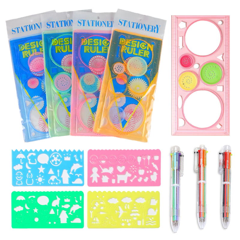 Spirograph 아트 드로잉 눈금자 어린이 DIY 수제 그림 템플릿 다기능 만화 색상 발달 장난감 선물 TMZ