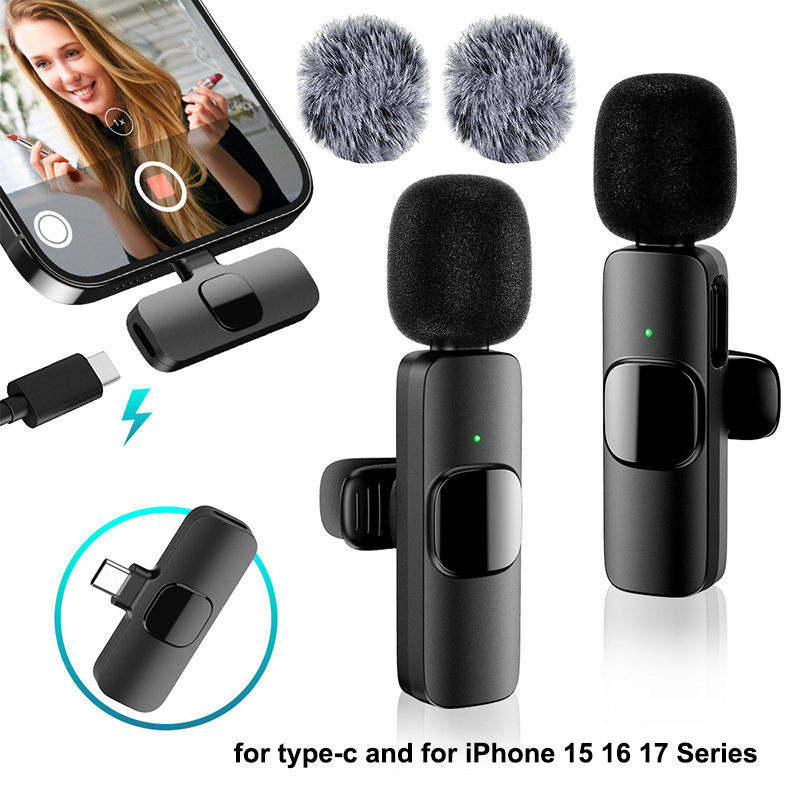 Microphone Lavalier Sans Fil 2.4G Mini Portable pour Enregistrement Audio Vidéo iPhone Android Diffusion en Direct Jeux