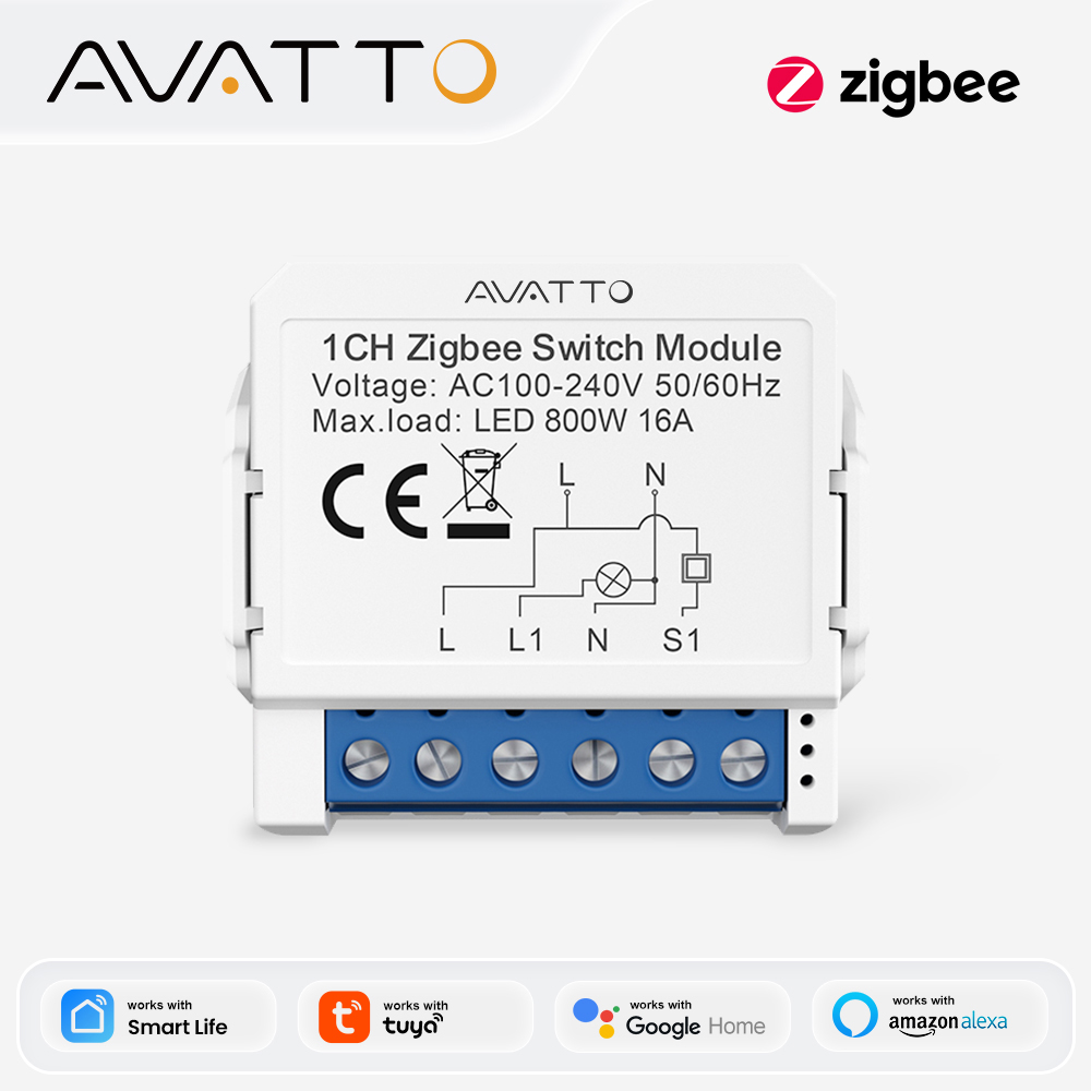 AVATTO ZigBee Tuya 1/2/3/4 Gang Mini Smart Switch DIY Light Switches Module Two-Way Control Works With Alexa Alice Google Home