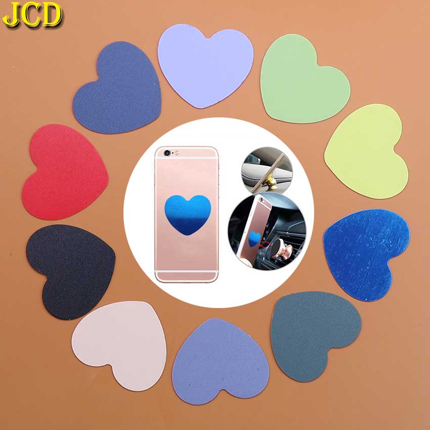 Placa de Metal magnética con forma de corazón para coche, soporte Universal para teléfono móvil, pegatina de disco de hoja de hierro, soporte magnético para IPhone, 2 uds.