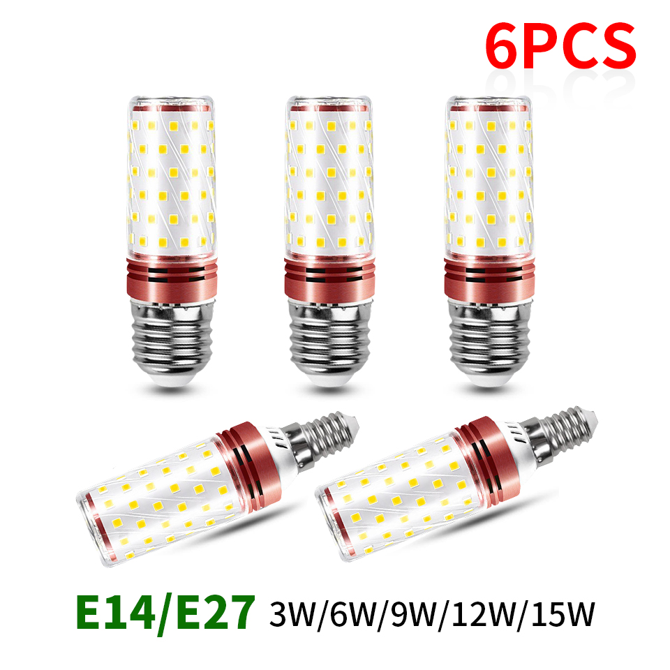 6 stücke LED Mais Birne 3 W 6 W 9 W 12 W 15 W E27 E14 Glühbirne SMD2835 AC85-265V LED Lampe Hause Dekoration Kronleuchter Kerze Licht