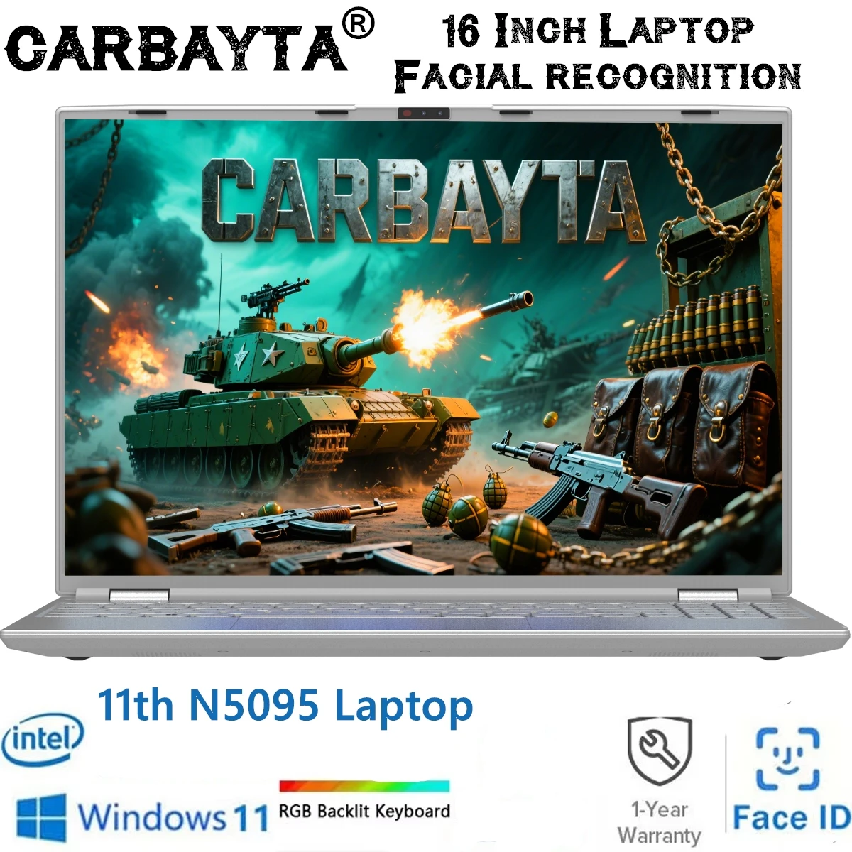 แล็ปท็อป CARBAYTA Intel N9095 หน้าจอ IPS 16 นิ้ว, แรม 16GB, คอมพิวเตอร์สำหรับทำงานและการเรียนรู้ ระบบปฏิบัติการ Windows 11 Pro ปลดล็อคด้วยใบหน้า โน้ตบุ๊กสำหรับเล่นเกม