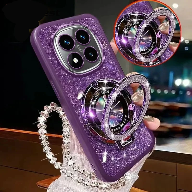 Casing Penyangga Ponsel Magsafe Gelang Kristal Berkilau untuk Motorola Moto G15 G05 G85 G35 G75 G86 G56 G84 G53 E15 Penutup Braket Penyangga
