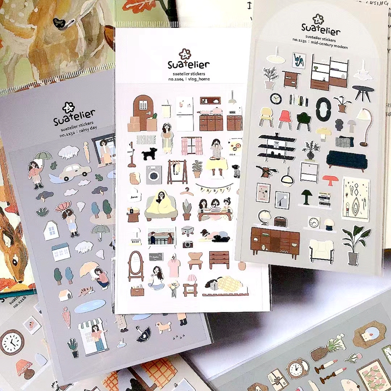 Adesivi Coreani Suatelier, Stile Carino per Casa, Scrapbooking, Fai-da-Te, Diario, Cancelleria, Decorazioni, Forniture per Artigianato