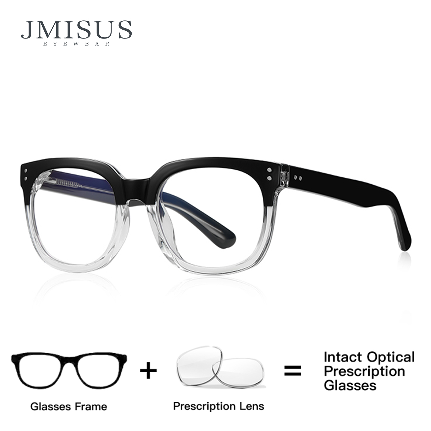JMISUS Óculos de prescrição clássicos para mulheres e homens, lentes quadradas anti-luz azul, correção de miopia e hipermetropia, uso de escritório