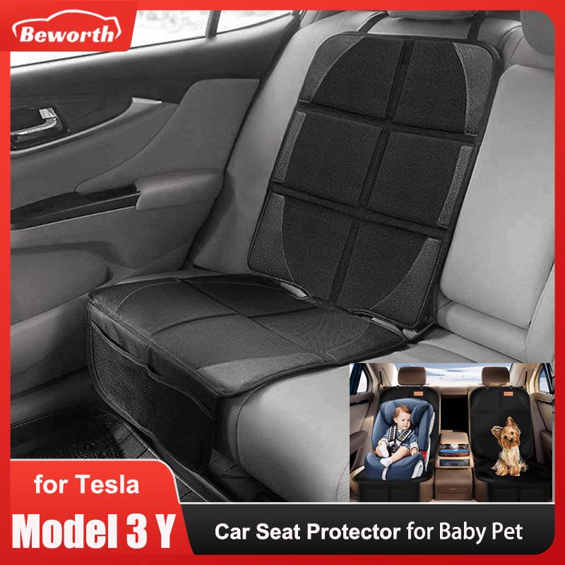 Seat Cover Protector voor Tesla Model 3 Y Juniper Highland 2025, voor kinderen Baby Achterbank Kussen Oxford PU Lederen Beschermende Mat