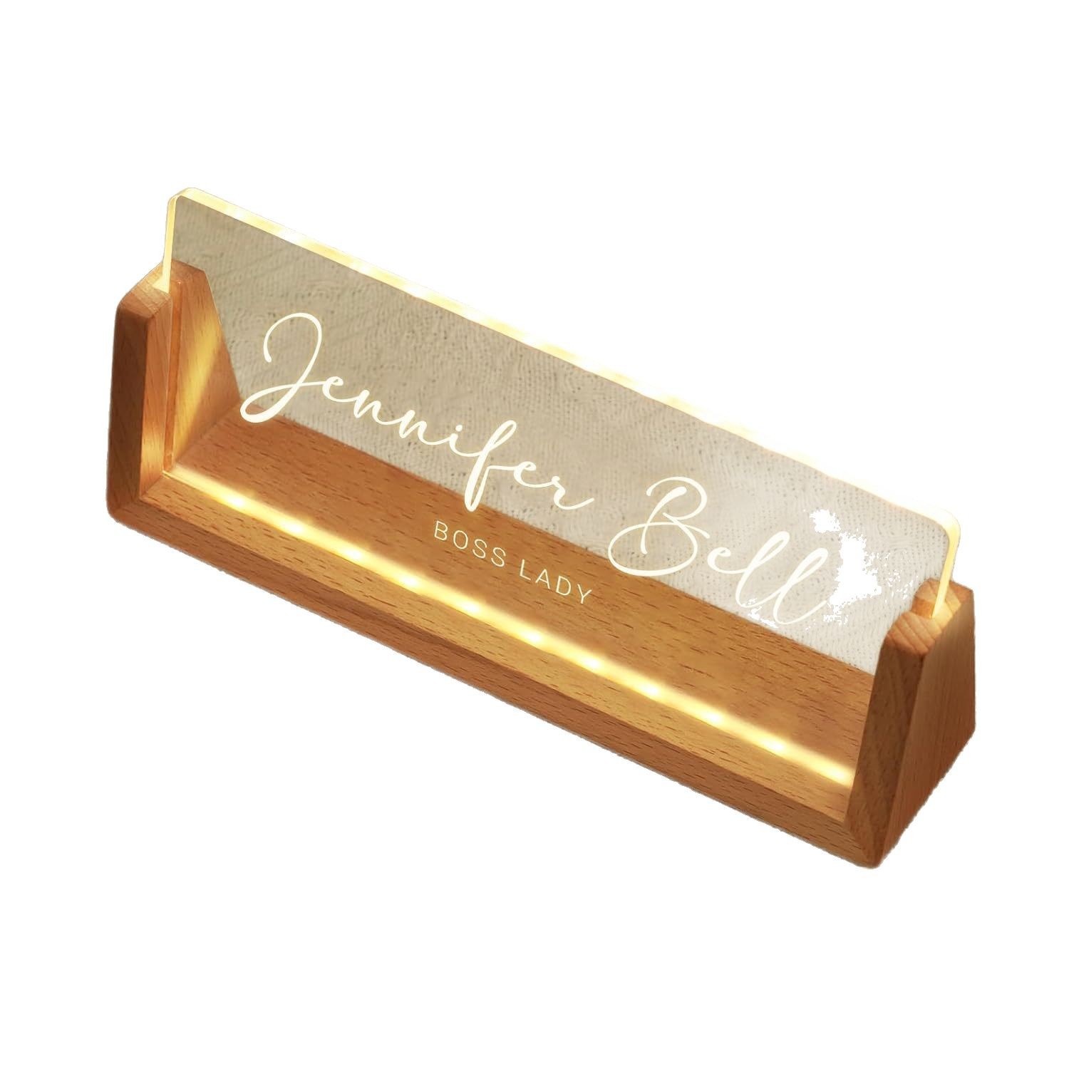 Placa de nombre personalizada para escritorio de oficina, texto personalizado, patrón, nombre, señal de escritorio, luz, regalo de Festival, placa de identificación acrílica