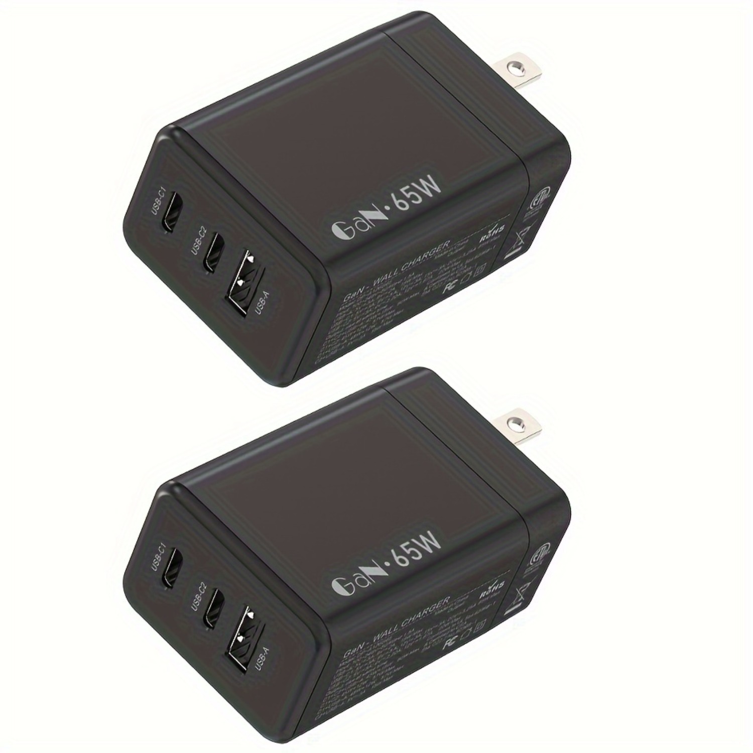 Chargeur d'ordinateur portable 65W GaN 3 ports USB C, adaptateur secteur avec sorties de charge de type C pour iPhone 16/15/14/13, MacPle, iPad, Galaxy