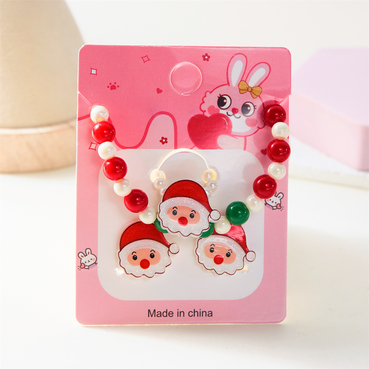 Desenhos animados Natal pulseiras e brincos conjunto para crianças, pulseira frisada, conjunto de jóias, bonito, Papai Noel, árvore de Natal, boneco de neve, veados, acrílico