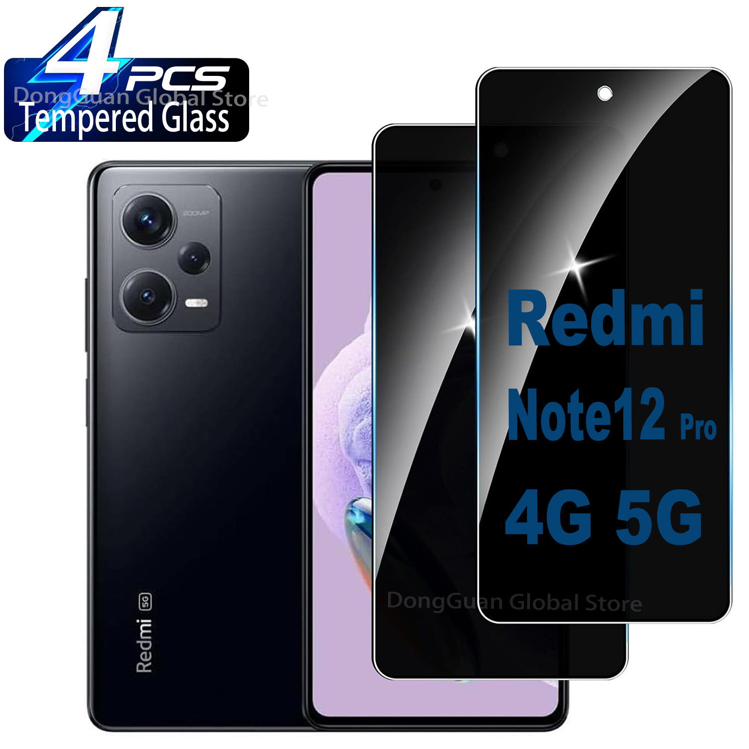 Protecteur d'écran de confidentialité, Film en verre trempé Anti-espion pour Xiaomi Redmi Note 12 Pro 5G 4G
