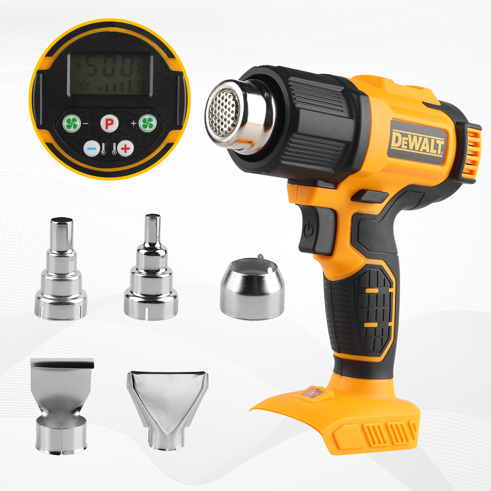 DEWALT DCE530 Pistola de aire caliente ajustable con temperaturas de 20 V Pistola de calor inalámbrica 550 ° C Herramienta desnuda de soplador térmico de soldadura de alta potencia