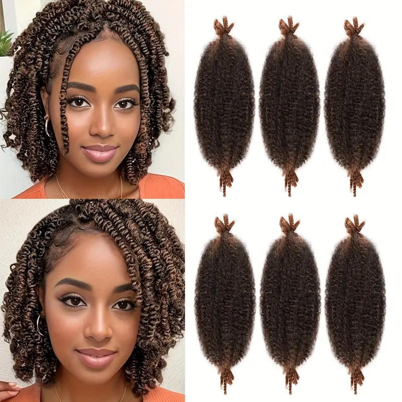 Ekstensi Rambut Putar Afro Lembut 6 Buah Sintetis untuk Wanita - Rambut Kepang Marley Keriting, Masing-masing 8 Helai untuk Lokasi & Putaran Gairah