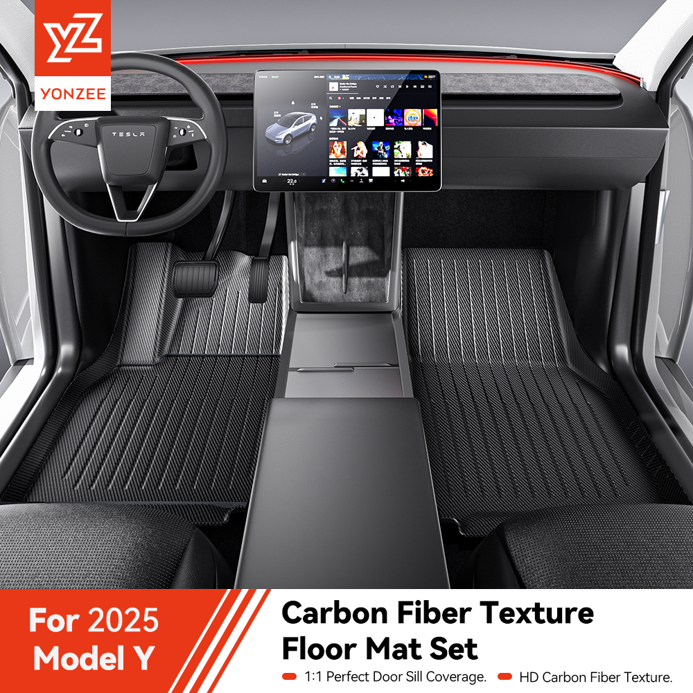 YZ For Tesla Model Y Juniper 2025 TPE Floor Mat Carbon fiber pattern Car waterproof Anti-Slip Trunk Floor Liner Backrest Mats