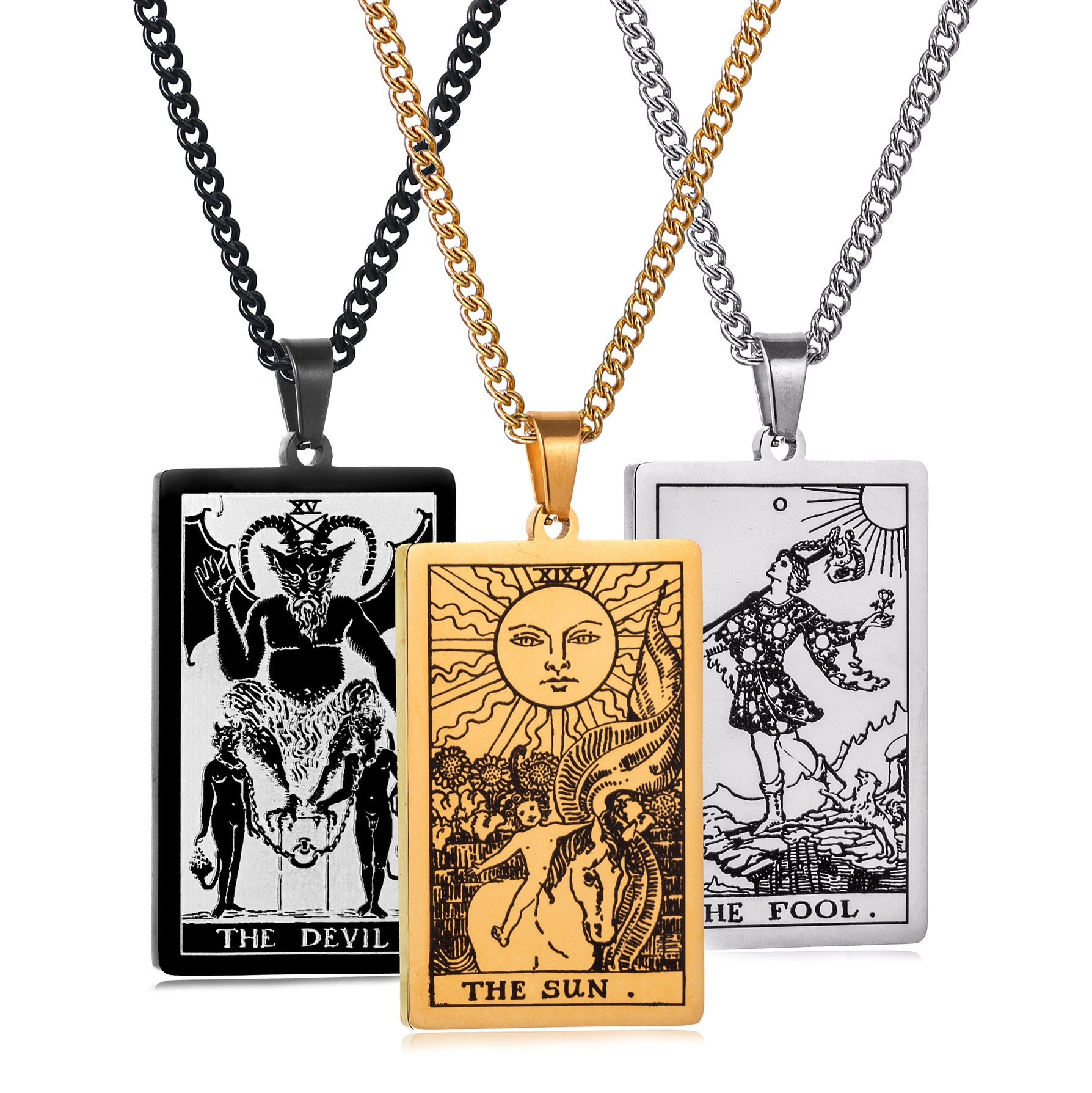 Collier chaîne en acier inoxydable, 22 cartes de Tarot, pendentif de personnalité, bijoux de cou pour hommes/femmes, nouveau Design, vente en gros