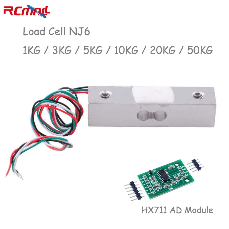 RCmall Микродатчик взвешивания Тензодатчик NJ6 1 кг 3 кг 5 кг 10 кг 20 кг 50 кг Датчик веса HX711 AD Модуль для электронных весов