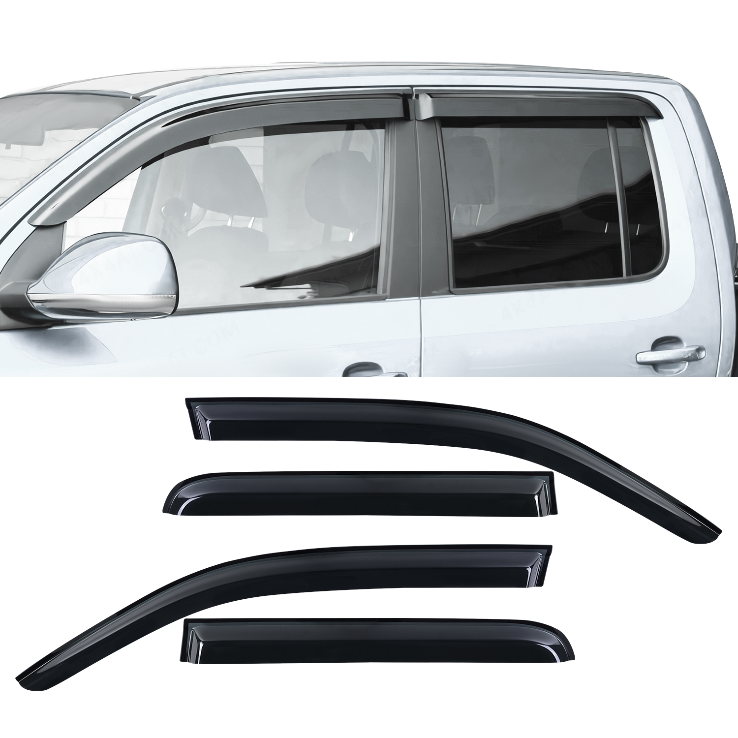 Owiewki szyb okiennych Osłony przeciwwiatrowe i przeciwsłoneczne do Volkswagen VW Amarok 2009-2022 Ochraniacze przed wiatrem, deszczem i słońcem Akcesoria do stylizacji samochodów 4X4 4 sztuki