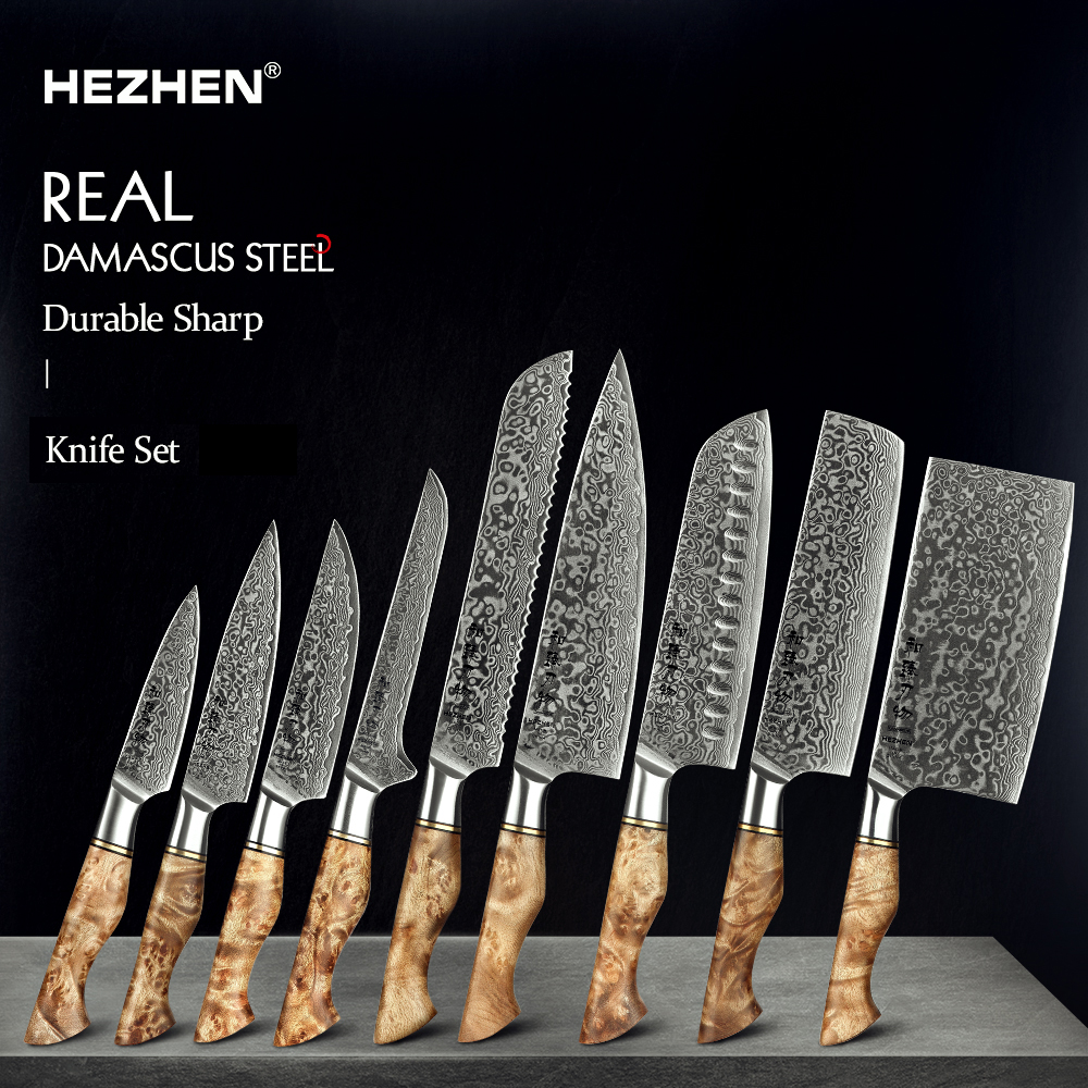Набор кухонных ножей HEZHEN, 1-7 шт., ножи из дамасской стали, нож шеф-повара, кухонные аксессуары, профессиональные ножи шеф-повара, инструменты для приготовления пищи
