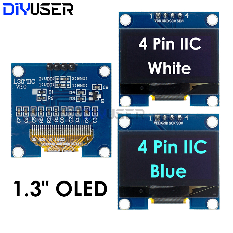 DIYUSER 1.3" IIC OLED Display Module White Blue Color Drive Chip SH1106 128X64 1.3 Inch LCD IIC I2C Communicate