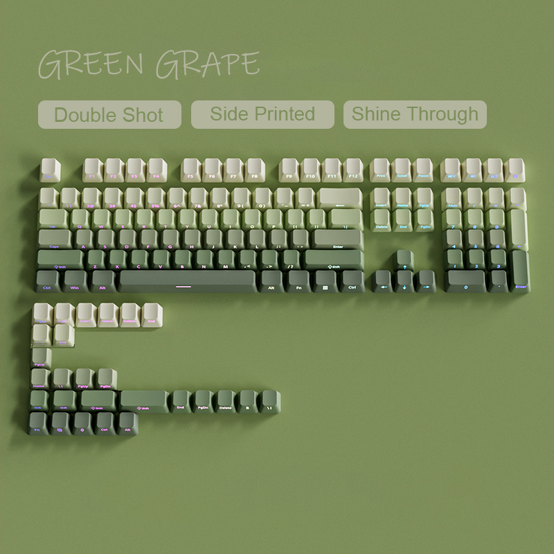 Capuchons de touches en PBT, 135 touches, profil Cherry, raisin vert, impression latérale, brillant à travers, Double injection, pour clavier de jeu MX Switch