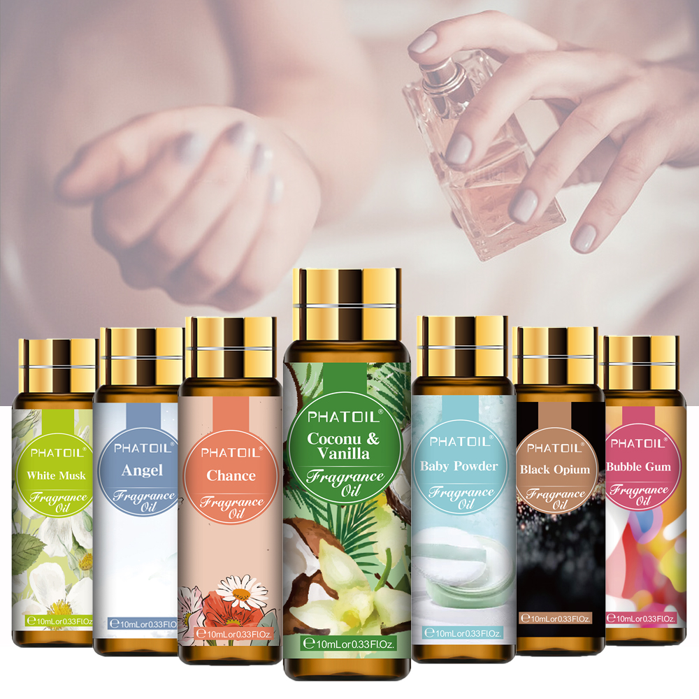 Phatoil 10ml óleo de fragrância de coco e baunilha para difusor aromaterapia almíscar branco goma de bolha bebê em pó fragrância óleos de aroma