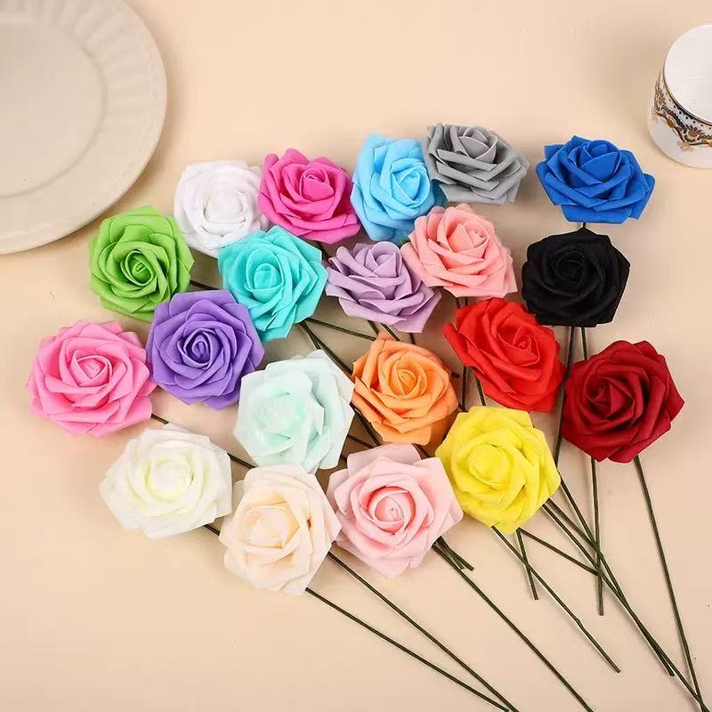 25 個の造花、造花バラ茎付き DIY ウェディングブーケセンターピースアレンジメントパーティーホームデコレーション