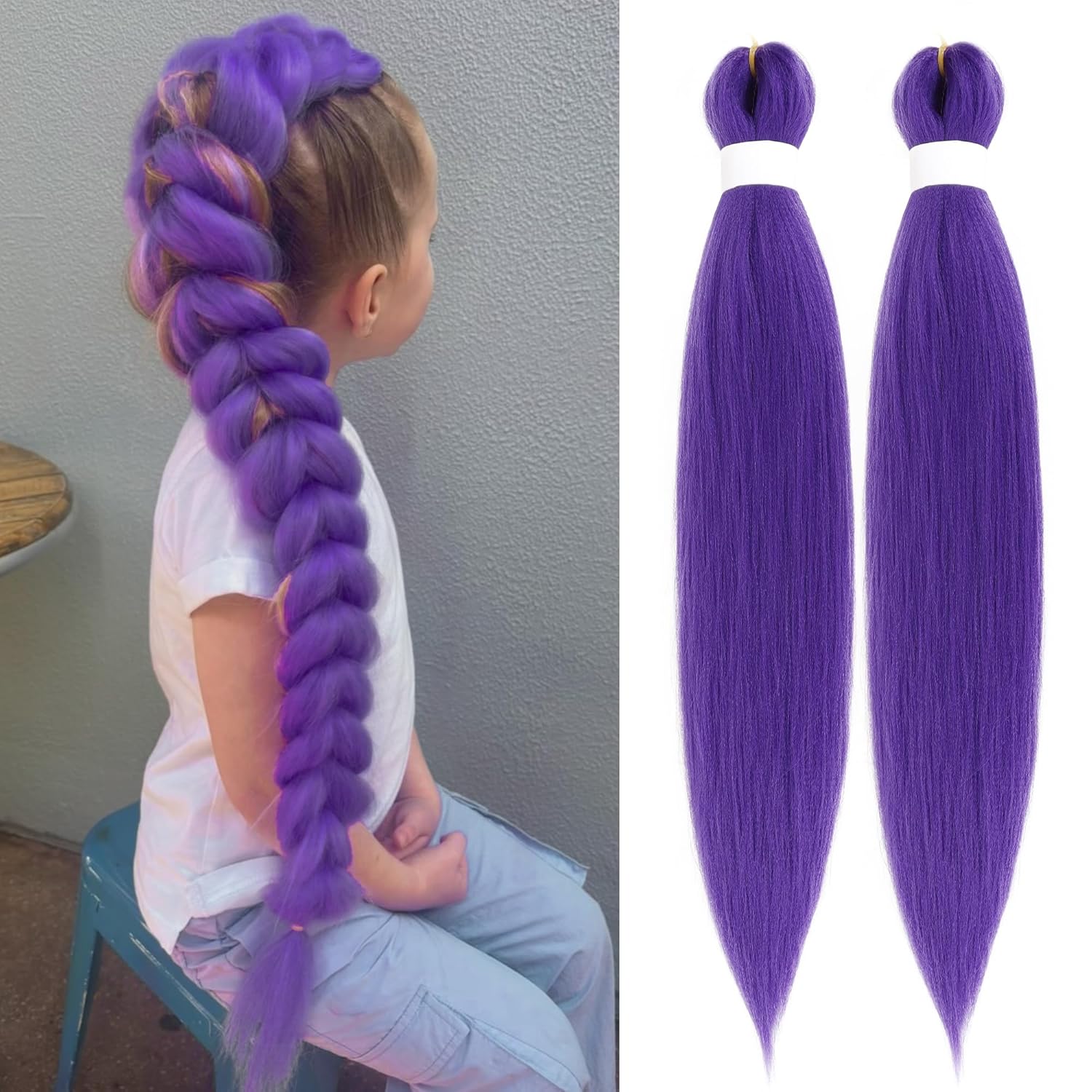 ผมถักเปียสีม่วงแบบยืดล่วงหน้า ผมสังเคราะห์สำหรับต่อผมถักเปีย สำหรับงานปาร์ตี้บนเวที ชุดแฟนซีฮาโลวีน คอสเพลย์