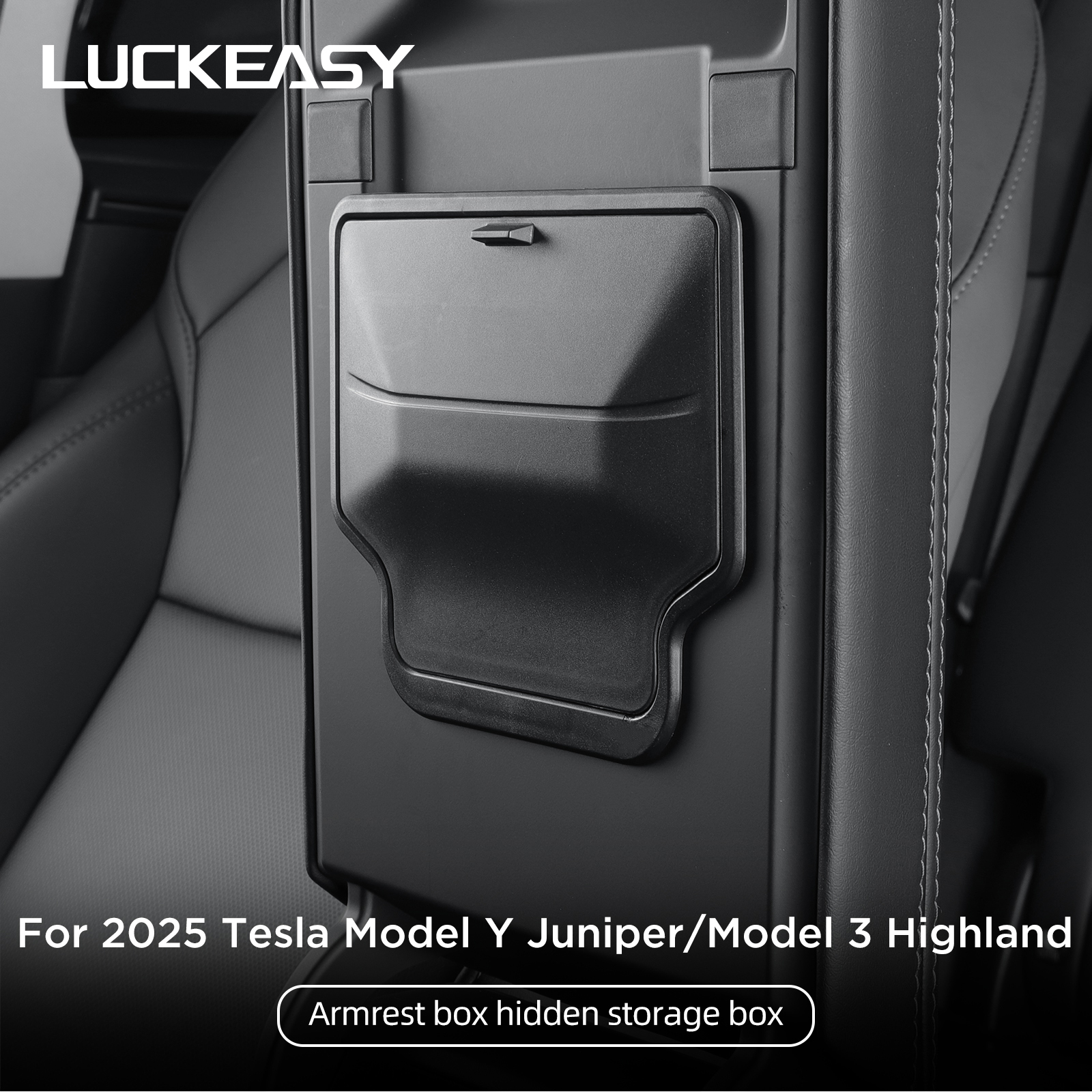 LUCKEASY Schowek na podłokietnik samochodowy do Tesli Model 3 Highland/Model Y Juniper 2025 2026, ukryty schowek, organizer do konsoli środkowej
