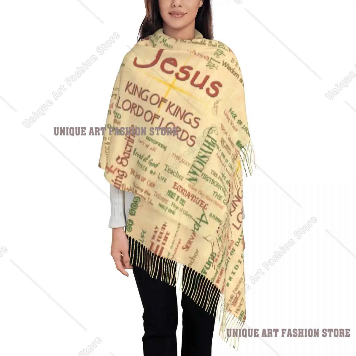 Custom Jesus Biblical References Tassel Scarf Soft Religious Christian Divine Mercy Shawls Wraps Ladies Winter Fall Scarves
