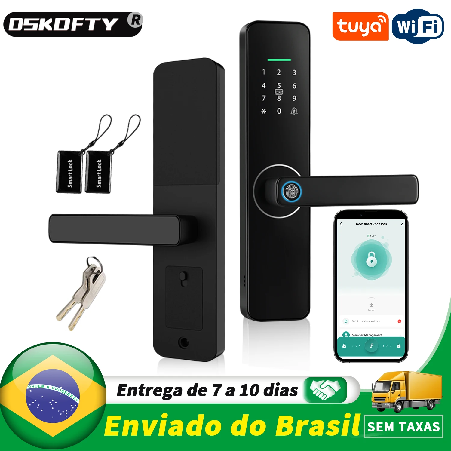 Do Brasil Tuya kunci pintu elektronik Digital wifi kunci pintu aplikasi pembuka kunci pintu sidik jari untuk rumah rumah apartemen