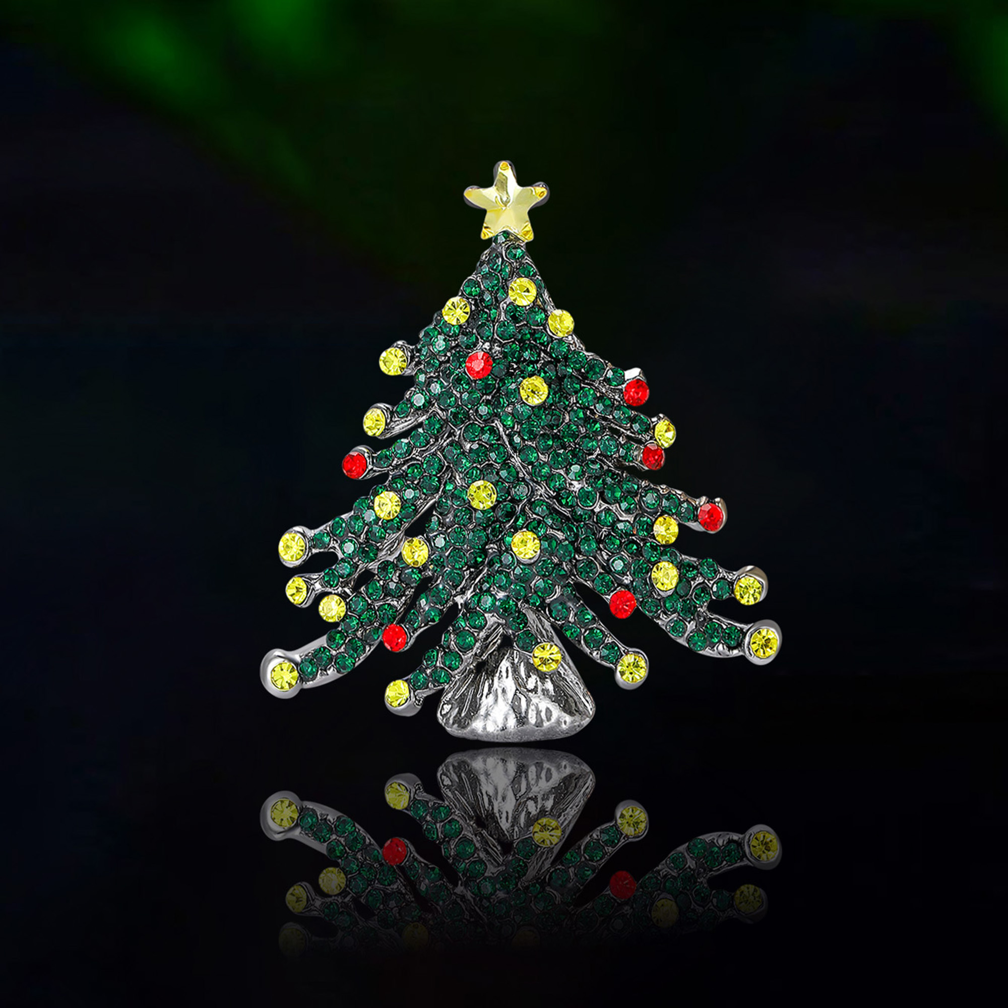 Christma’s Enamel Christmas Tree Brooches for Women Unisex Rhinestone Plant Pins Event Party Decoration Clothes Accessories