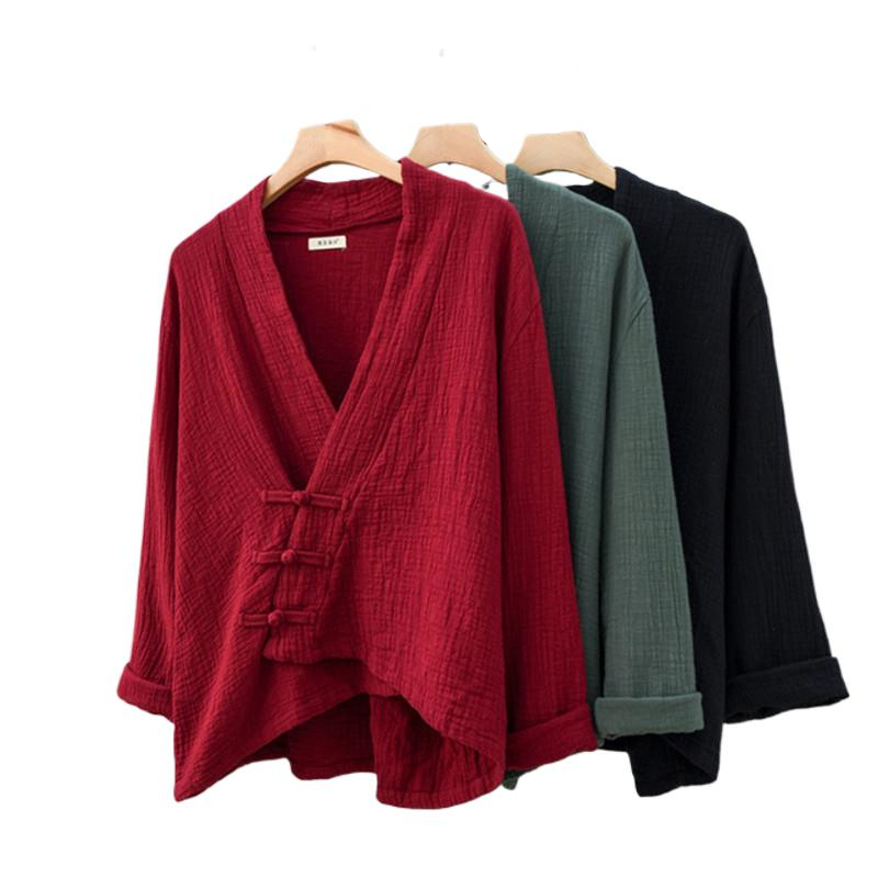 Cardigan in lino di cotone primaverile donna Solid fashion vintage stile cinese cappotto con bottoni irregolari giacca Oversize top ropa de mujer