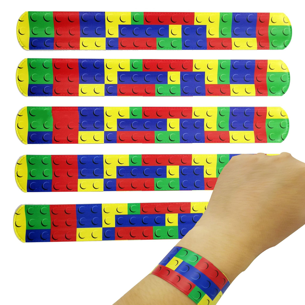 Gelang tepuk pola blok bangunan, 12/24/36 buah gelang pesta ulang tahun anak, Pancuran bayi, hadiah tamu pernikahan, hadiah taman kanak-kanak Natal