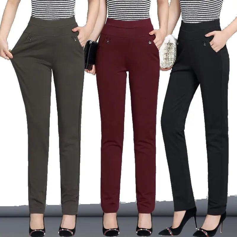 Novo y2k outono plus size calças femininas moda cor sólida magro cintura alta calças elásticas caber senhora calças conjuntos roupas femininas