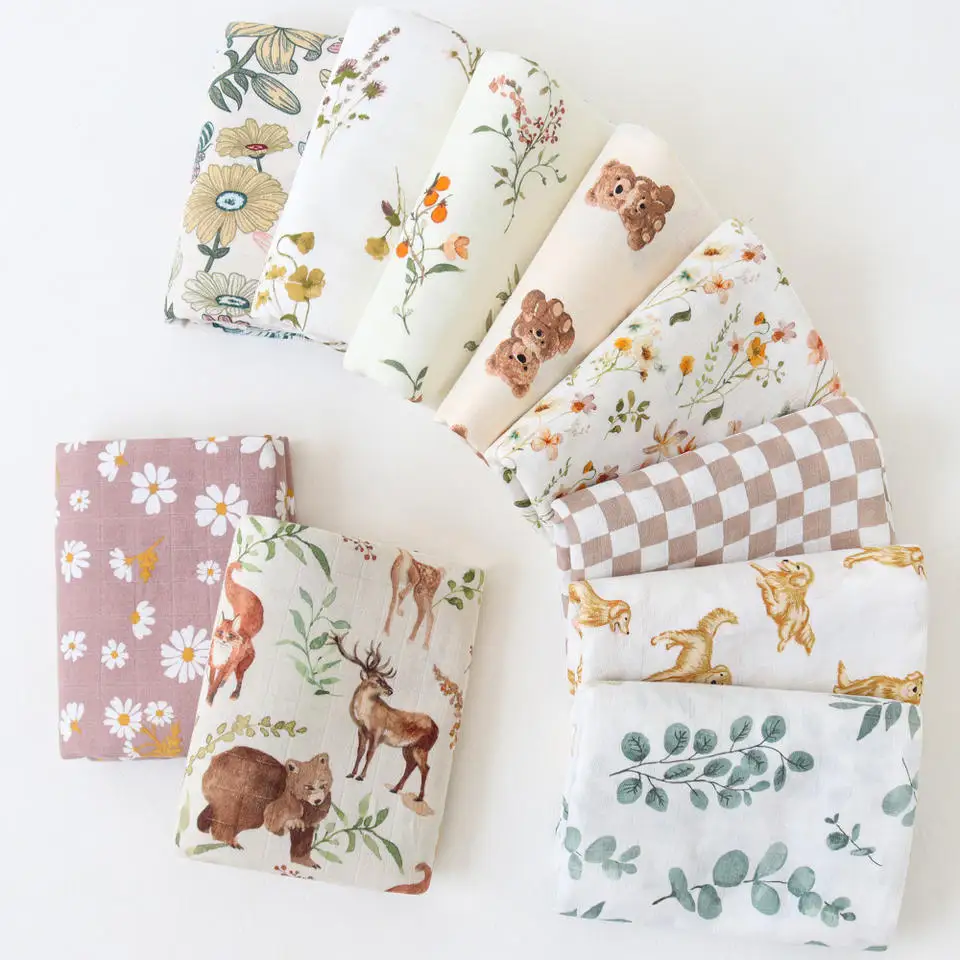 Mantas de bambú para bebé, manta de muselina para recién nacido, manta para guardería de 120x120, manta envolvente para bebé, manta súper suave
