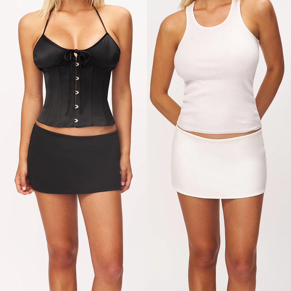 Saia-Calça Ultra Curta de Cintura Baixa Guz, Minissaia Justa com Shorts de Segurança Integrados para Evitar Exposição, Saia Elástica de Corte Justo que Alonga as Pernas, Saia-Calça de Cintura Baixa com Estampa de Bolinhas