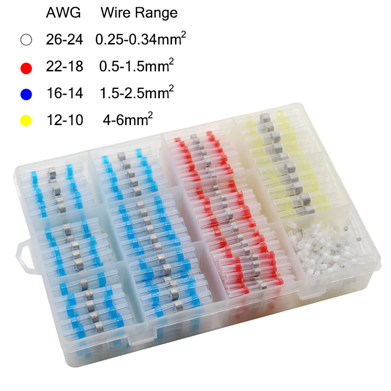 50/500Pcs Waterproof Heat Shrink Tube With Solder Insulated Electrical Wire Terminal Butt Splice Solder Electric Connector Set