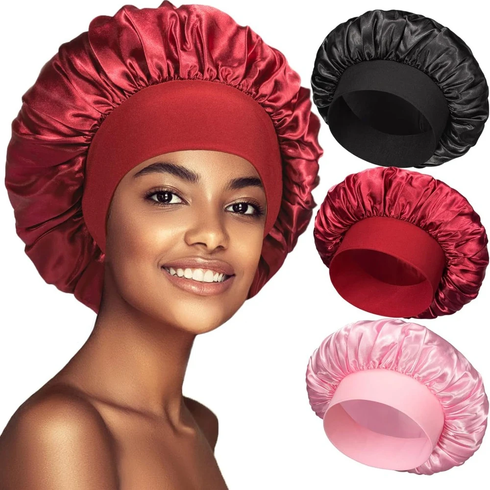 Novo feminino cetim sólido de abas largas chapéu de dormir unisex cabeça envoltório elástico boné cuidados com o cabelo gorro noite chapéu bonnet de nuit