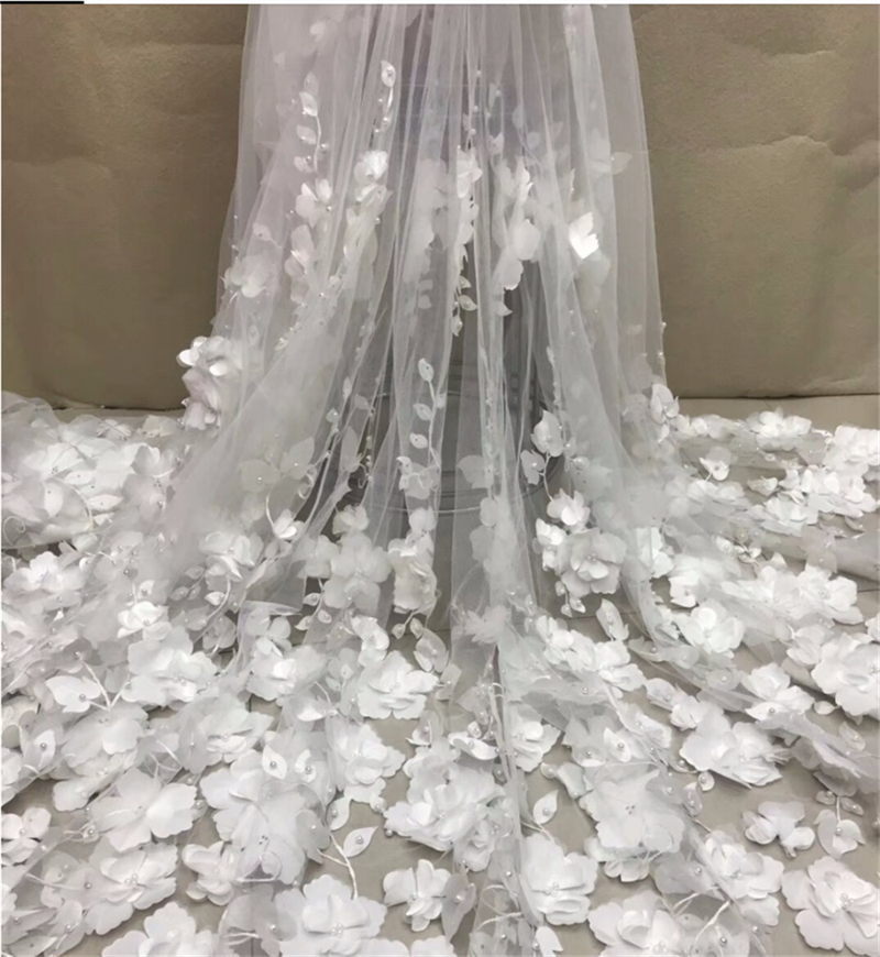 French Tulle Beads Lace Fabric African Lace Fabric 2025 High Quality Nigerian Embroidery 3D Lace Fabric For Wedding Sewing
