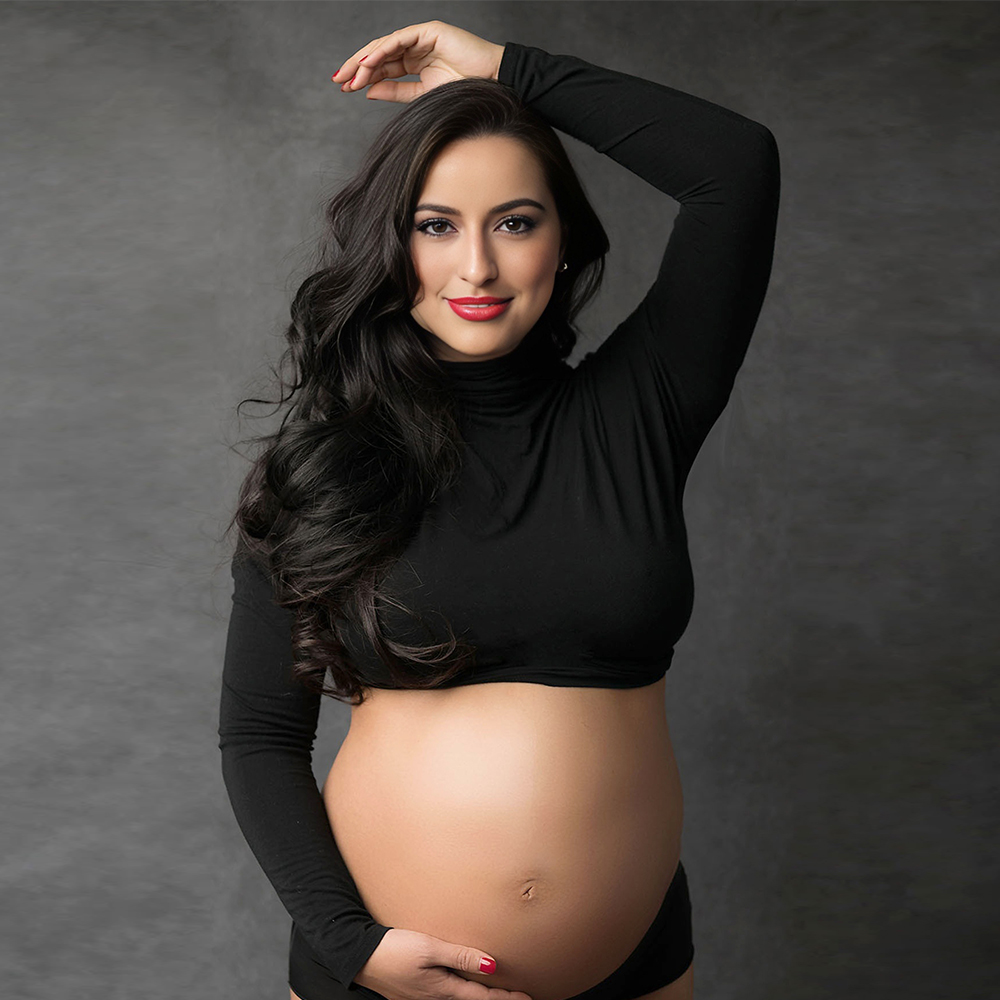 Maternity Long Sleeve T Shirts Womens Mock Neck Seamless Slim crop Tops For Pregnant photo shoot