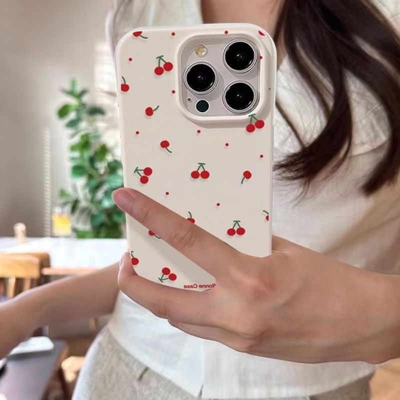 Para iPhone 16 15 14 13 12 11 Pro Max Funda de silicona con patrón de cereza de dibujos animados bonitos para iPhone XS Max XR 16 15 Plus Funda
