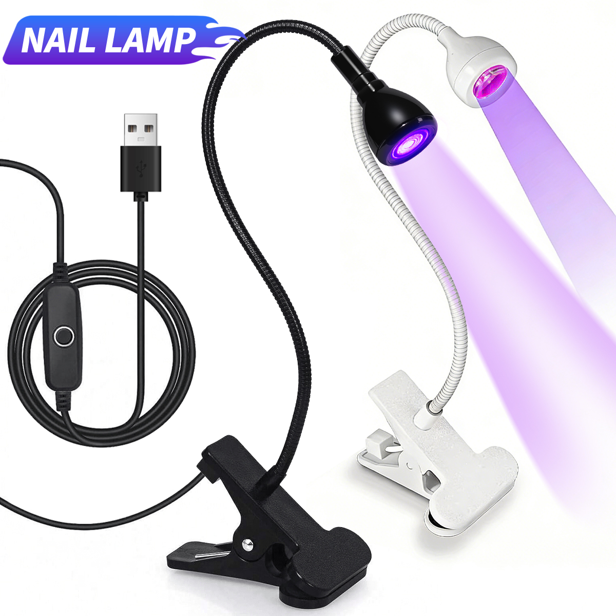 Lámpara LED UV para Secar Esmalte de Uñas en Gel, Lámpara de Uñas USB Portátil Mini Flexible con Clip para Escritorio, Secador de Luz UV para Manicura en Salón