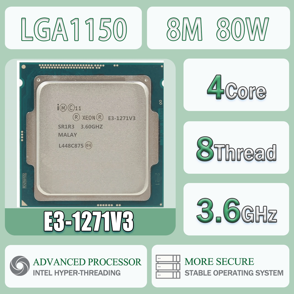 Procesor Intel Xeon E3-1271V3 3.6GHz Czterordzeniowy Ośmiowątkowy 8M 80W E3 1271 V3 Komputerowy CPU Serwerowy E3 1271V3 Obudowa LGA 1150