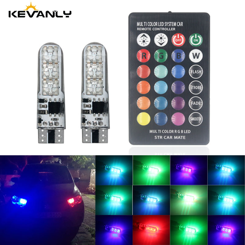 1 セット W5W T10 LED 電球 12SMD 5050 RGB リモコン付きフラッシュ読書ウェッジライトクリアランスライト CANbus 194 168 12v