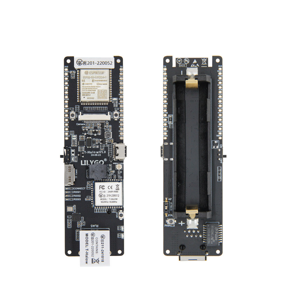 Плата разработки LILYGO T-Halow ESP32-S3 875M/915M/920M с портом RJ45, интерфейсом для камеры и держателем для батареи 18650